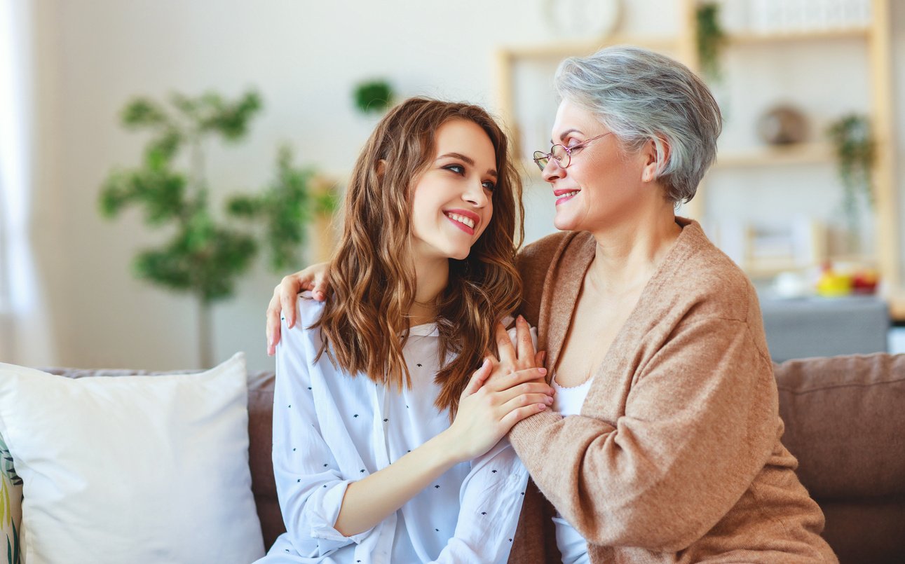 happy family two generations old mother and adult daughter